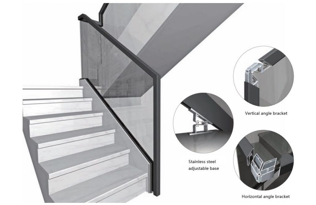 Aluminium glass staircase handrail