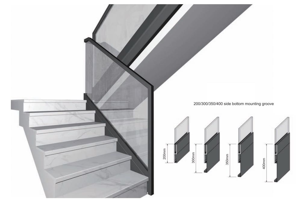 Side-mounted glass stair handrail